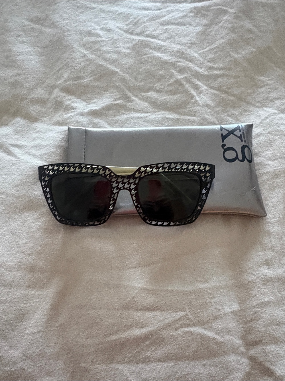 GX by Gwen Stefani Black and White Houndstooth Oversized Square Sunglasses